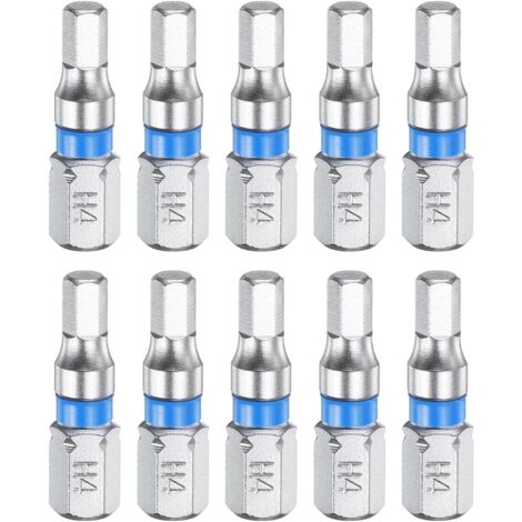 Set mit 10 Sechskant-Schraubendreherbits – H4, 1/4-Zoll-Sechskantschaft, 25 mm (1 Zoll) Länge, magnetischer Sechskantkopf, elektrische Schraubendreherbits aus S2-Stahl