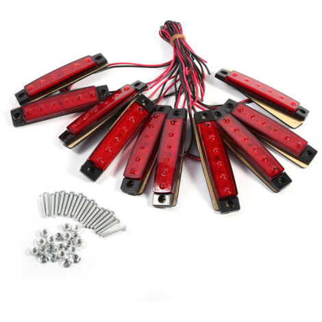 Set mit 10 Seitenmarkierungsleuchten für Anhänger, 6 LEDs, 24 V, rechteckige Blinker für Lkw, Transporter, Wohnwagen, Lastwagen (rot)