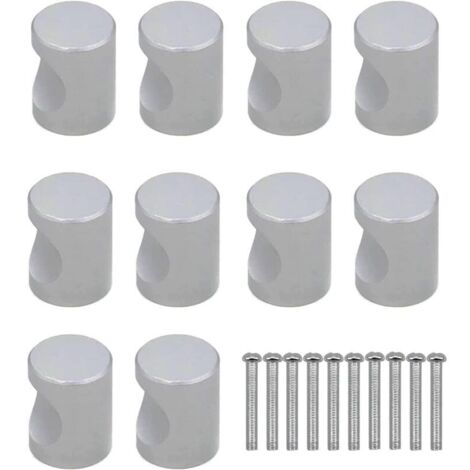 Set mit 10 silbernen zylindrischen Knöpfen inklusive Schrauben, geeignet für Schubladen, Schränke, Kommoden, Schlafzimmer und Küchen.