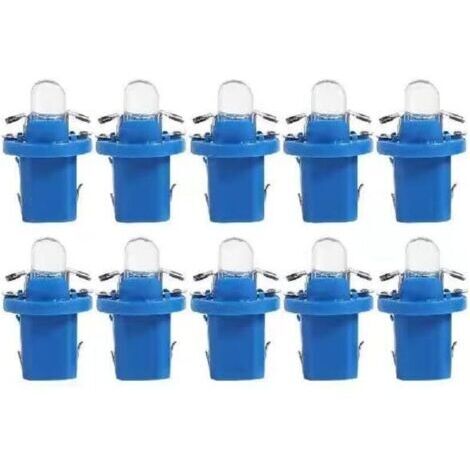 Set mit 10 T5 LED-Leuchten mit Sockel, 12V BAX10d B8.5D Leuchten für Auto- und Motorrad-Instrumententafeln – blau.