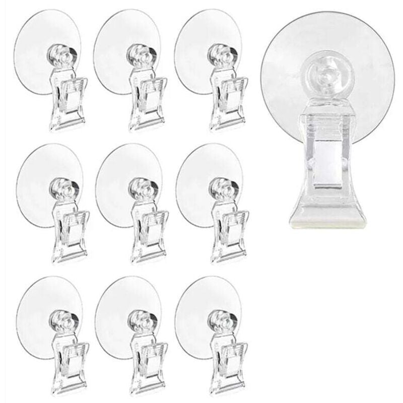 Image of Set mit 10 transparenten Saugnäpfen mit Halterung für Werbedisplays im Badezimmerfenster