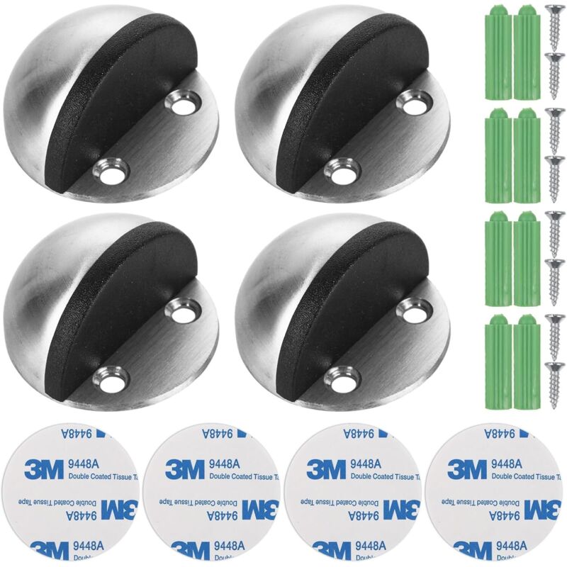 Set mit 10 Türstoppern aus Edelstahl, robuste Bodentürstopper, silberne Türstopper mit Schrauben und selbstklebenden Pads für Zuhause und Büro
