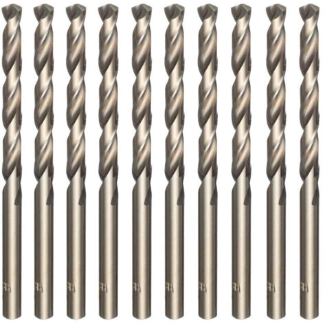 Set mit 10 vergoldeten M35-Spiralbohrern aus HSS mit Kobaltfinish – zum Bohren von Edelstahl, gehärtetem Stahl, Gusseisen, Kupfer, Aluminium, Holz und Kunststoff – 5 mm x 86 mm