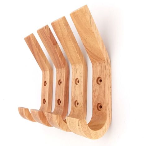 Set mit 10 Wandhaken aus Massivholz – Abgewinkelte Haken für Jacken und Taschen – Verschleißfest – Stabile Wandmontage