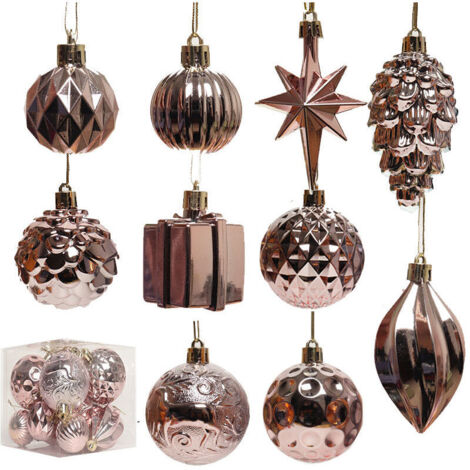 Set mit 10 Weihnachtskugeln – Klassischer Weihnachtsbaumschmuck – Roségold