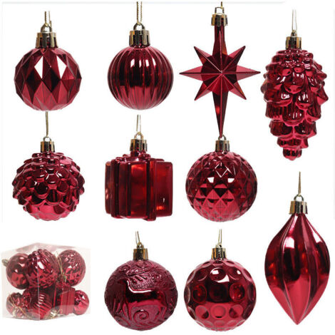 Set mit 10 Weihnachtskugeln – Klassischer Weihnachtsbaumschmuck – Weinrot