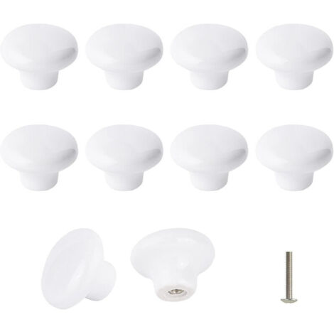 Set mit 10 weißen Keramikknöpfen, Keramik-Türgriffen, runden Retro-Keramikgriffen für Küchenschränke und -schubladen