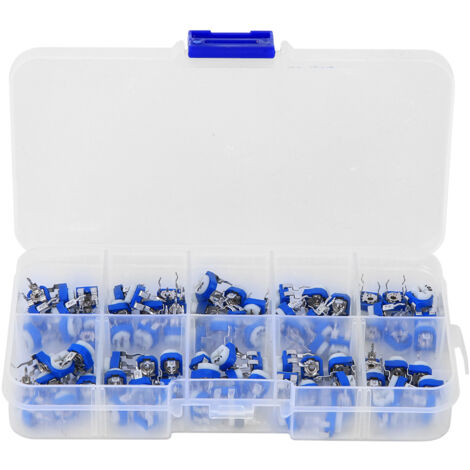 Set mit 100 blauen und weißen einstellbaren Potentiometern – Variable Widerstände für elektronische Schaltungen und elektrische DIY-Projekte