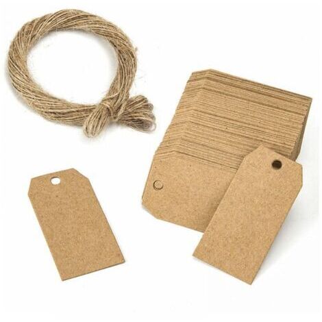 Set mit 100 Etiketten aus Kraftpapier - Hängeetiketten mit 20 m Naturjute-Kordel für Geschenke, Hochzeiten, Valentinstag - 2,5 x 5 cm