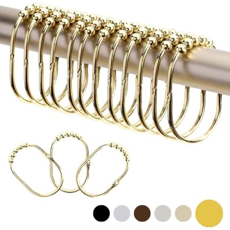 Set mit 12 breiten Duschvorhangringhaken aus Edelstahl (Gold)