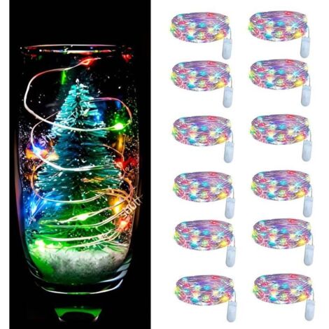 Set mit 12 bunten Lichterketten, 2 m lang, 20 LEDs, Mini-LED-Lichterkette, wasserdicht, für Hochzeiten, Weihnachten, Schlafzimmer