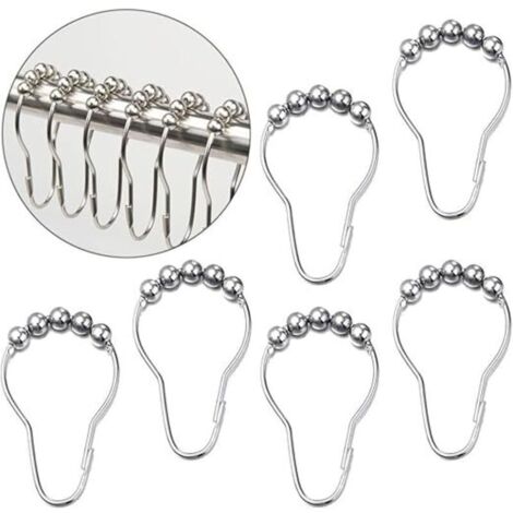 Set mit 12 Duschvorhangringen aus Edelstahl mit Kugellagergleitern
