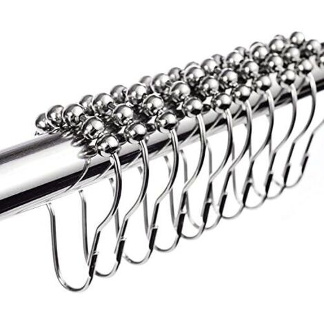 Set mit 12 Duschvorhangringen aus Edelstahl mit Schiebesystem, 12 Einzelhaken, 69 x 39 mm