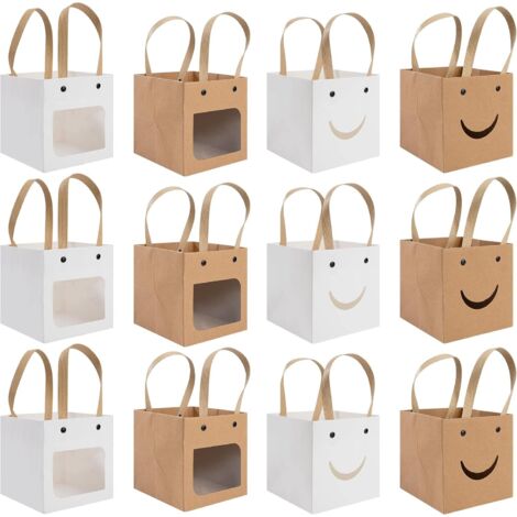 Set mit 12 Geschenkboxen aus Kraftpapier mit Sichtfenster und Griff, für Hochzeiten, Geburtstage und Gebäck, verschiedene Größen