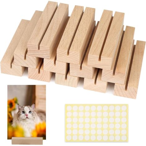 Set mit 12 hölzernen Kartenhaltern 10×3×2cm - 3mm Abstand - Stabile Blöcke für Postkarten, Hochzeits- oder Partymenüs