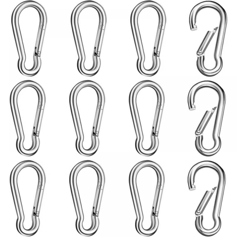 Image of Set mit 12 Karabinern aus Edelstahl 304, Karabiner mit Clip, hochbelastbarer, ösenloser Karabiner