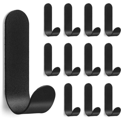 Set mit 12 Klebehaken – Edelstahl – Kein Bohren erforderlich – Für Bad- und Küchenhandtücher – Schwarz