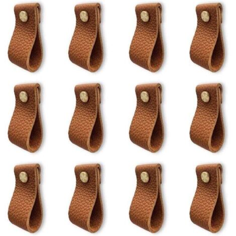 Set mit 12 Küchenschrankgriffen, Ledermöbelgriffen, Türgriffen mit Muttern und Schrauben, stoßdämpfenden Türknöpfen