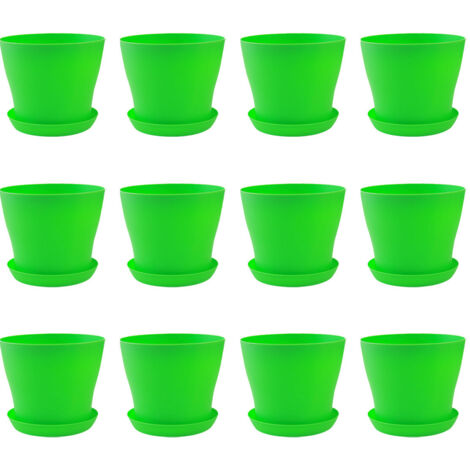 Set mit 12 Kunststoff-Blumentöpfen (20 cm Durchmesser) für den Innenbereich, mittelgroße Töpfe/Pflanzgefäße für Blumensetzlinge mit Untersetzer, moderne dekorative Pflanzgefäße