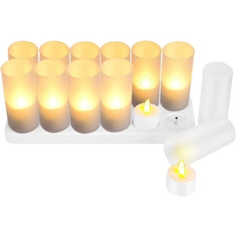 Set mit 12 LED-Flackerkerzen inklusive Ladestation, Dekoration für Weihnachten, Geburtstag, Hochzeit, Dinnerparty, Votivtisch, Café, Bar, Restaurant, Hotel