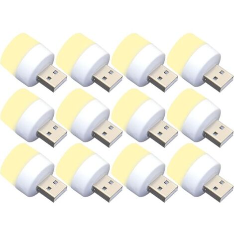 Set mit 12 Mini-USB-LED-Nachtlichtern, ohne Lichtsensor, warmweiß, kompakt, ideal für Schlafzimmer, Badezimmer, Küche und Auto