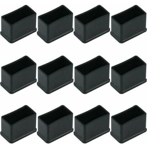 Set mit 12 rechteckigen Gummifilz-Schutzkappen für Tisch- oder Stuhlbeine - Schwarz, 15 x 30 mm.