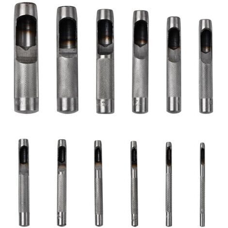 Set mit 12 runden Hohlstahl-Lochern für Leder (3 mm bis 19 mm), Uhrenarmbänder, Gürtel, Segeltuch, Papier und Kunststoff