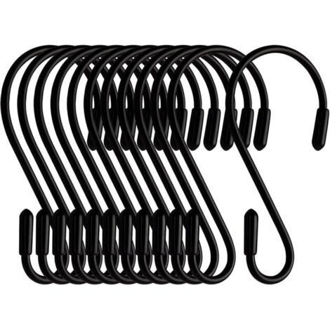 Set mit 12 S-Haken – Schwarz – 8 cm – S-förmig – Maximale Traglast: 5 kg