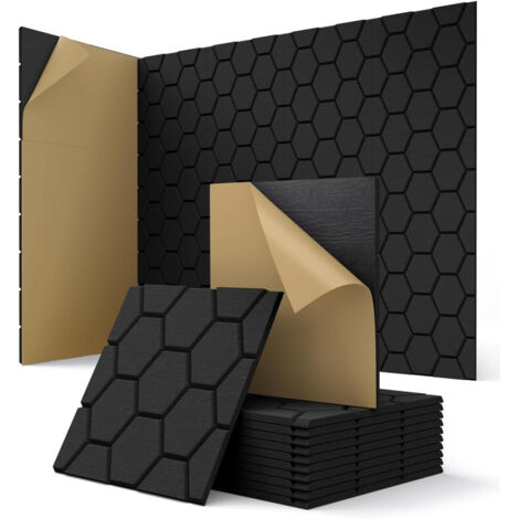 Set mit 12 selbstklebenden Akustikpaneelen, 30×30×0,9 cm, hochdichtes schallabsorbierendes Material, für Büro und Studio, schwarz