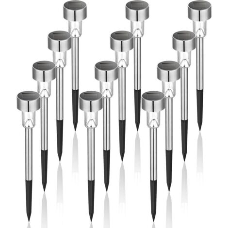 Set mit 12 Solar-LED-Pollerleuchten, Gartensteckerleuchten