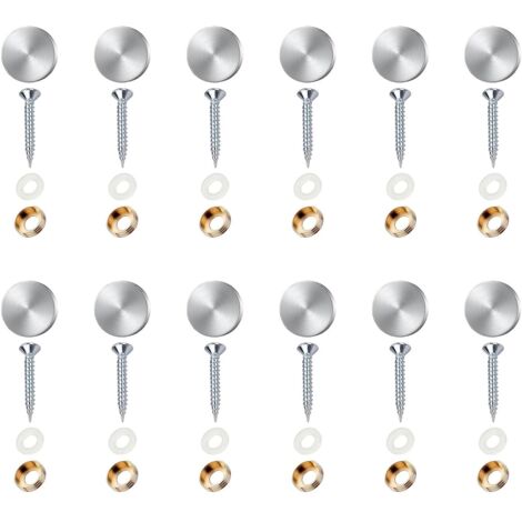 Set mit 12 Spiegelschrauben – Dekorative Schrauben – 16 mm – Edelstahl – Inkl. Unterlegscheiben – Silberne Zierschrauben – Für Tische, Badezimmerpaneele, Glas, Spiegel und Dekoration