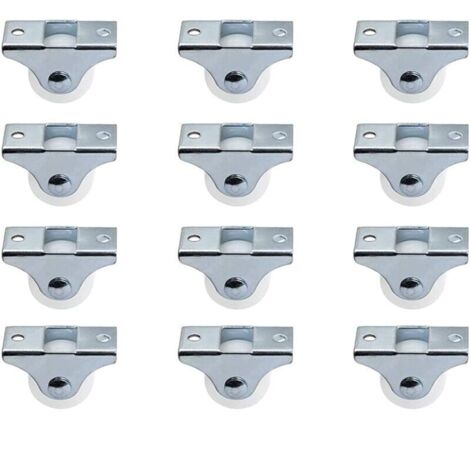 Set mit 12 starren, 2,5 cm großen, festen, nicht schwenkbaren Rollen mit Metall-Deckplatte, Hartplastikrädern für Möbel, silberfarben