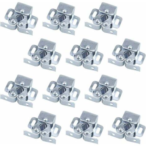 Set mit 12 Türriegeln, Türschließern, Doppelrollenriegeln für Drehtüren von Möbeln, Schranktürriegeln, Doppelrollenriegeln, Schranktürriegeln (silber)