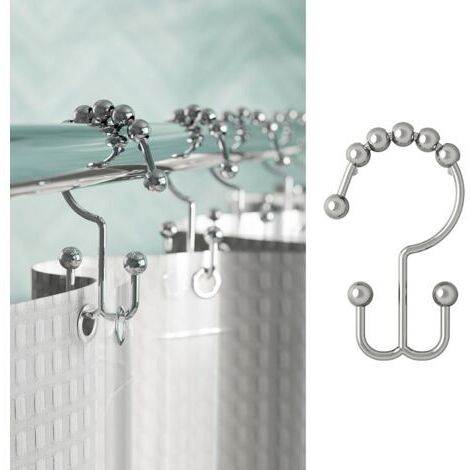 Set mit 12 verchromten Duschvorhanghaken – Hochwertige Futterringe mit Doppelgleitmechanismus und doppelseitigem Design – Rostbeständig