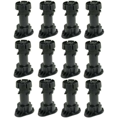 Set mit 12 verstellbaren Möbelfüßen, Kunststoff-Schrankfüße mit Clip-Befestigungsfuß, Höhe 120 bis 150 mm