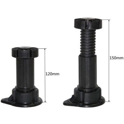 Set mit 12 verstellbaren Möbelfüßen, Kunststoff-Schrankfüße mit Clip-Befestigungsfuß – Höhe 120 bis 150 mm