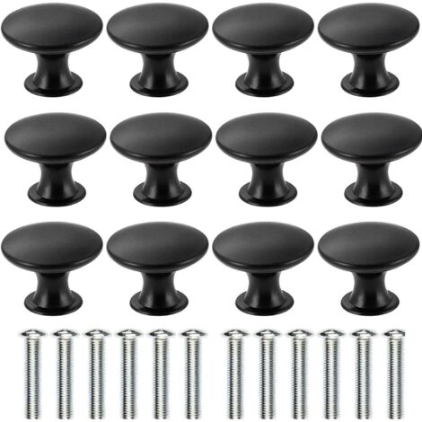 Set mit 12 Vintage-Schubladenknöpfen aus antikem Messing, 30 mm Durchmesser, Küchenmöbelgriff, Schranktürgriff (schwarz)