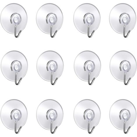 Set mit 12 Wandhaken mit Saugnapf, kleine Saugnäpfe aus Kunststoff mit rundem Haken für Badezimmer und Küche ((4 cm))