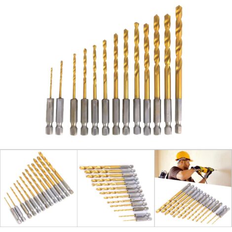Set mit 13 1/4-Zoll-HSS-Bohrern für Holz, Metall und Kunststoff, Durchmesser 1,5–6,5 mm