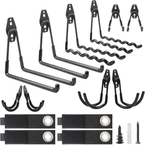 Set mit 14 robusten Wandhaken für die Garage – Doppelte Metallhaken – Hängende Aufbewahrung für Werkzeug, Fahrräder, Leitern und sonstige Ausrüstung