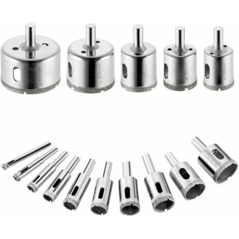 Set mit 15 Diamantbohrern und Lochsägen für Kohlenstoffstahl, geeignet zum Bohren von Glas, Keramik, Porzellan, Fliesen und Marmor, 6/8/10/12/14/16/18/20/22/25/28/30/35/40/50 mm