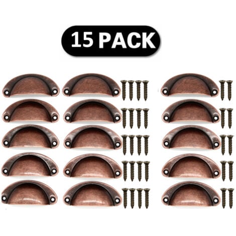 STOEX Set mit 15 Möbelgriffen – Vintage-Muschelgriff für Schublade, Schrank, Möbel, Küche, gebogener Eisen-Retro-Schrank-Türknauf – 8,2 cm x 3,5 cm