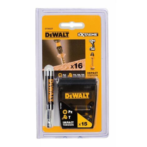 Set mit 15 Schlagbohrern TX15, TX20, TX25, PZ2-Adapter 1/4" Dewalt DT70522T-QZ