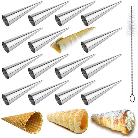 Set mit 16 kegelförmigen Edelstahlformen für Gebäck und Desserts