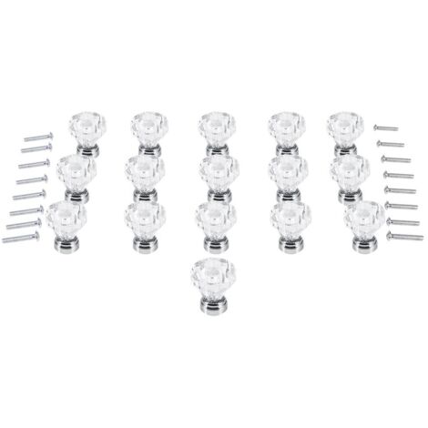 Set mit 16 Kristall-Türknöpfen, 30/25 mm Diamantschliff, für Schränke und Schubladen, 25 x 30 mm