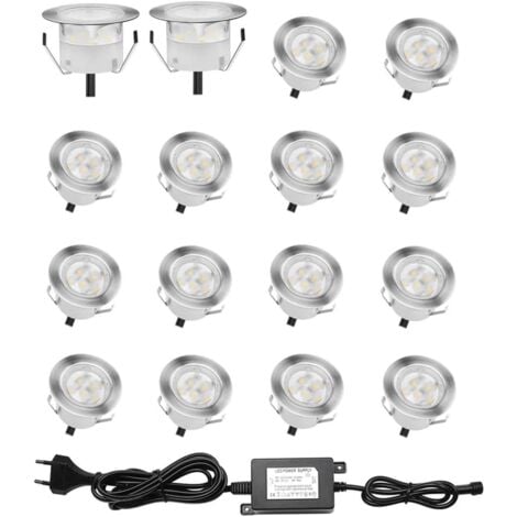 MINKUROW Set mit 16 LED-Einbaustrahlern für Holzterrasse, wasserdicht IP67, Einbaustrahler für den Außenbereich, 0,6 W DC12 V, weißes Licht, Mini-Lampen-Set für Wege, Treppenstufen, Decken [Energieklasse A+]