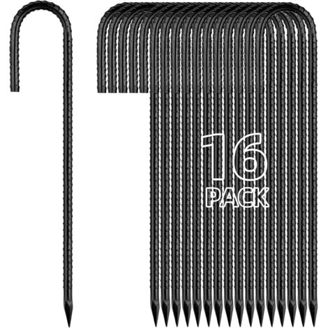 Set mit 16 Stahlheringen (30 cm) mit J-Haken, Set mit 16 robusten, verzinkten Metallheringen für Gartendekorationszelte