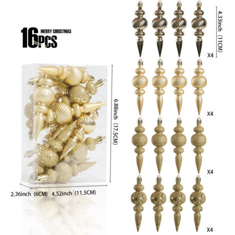 Set mit 16 Weihnachtskugeln – Klassischer Baumschmuck – Weihnachtskugeln – Weihnachtsdekoration – Bruchsicher – Gold