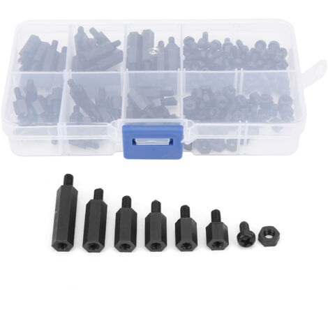 Set mit 180 schwarzen Nylon-M3-Schrauben und -Muttern