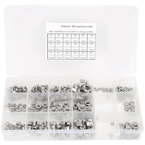 Set mit 180 Sechskantschrauben, Bundschrauben, Flügelschrauben, verdeckten Sechskantschrauben, Edelstahl M2 M2,5 M3 M4 M5 M6, Profi-Set, transparent
